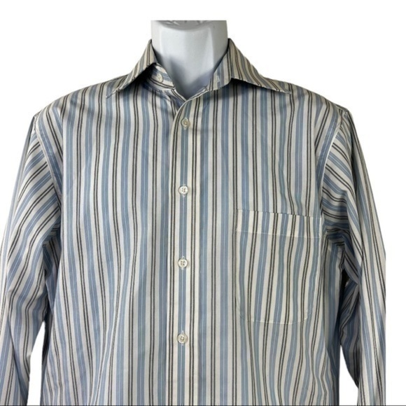 Stafford Men Casual Shirt Buttons Down Striped Blue White Sz 15 1/2 32-33 - Picture 5 of 8